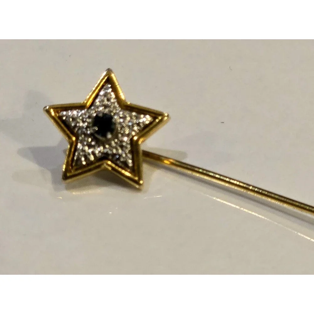 Vintage Avon Gold Tone Star Stick Pin Blue Starshine Lapel Hat Scarf #1368
